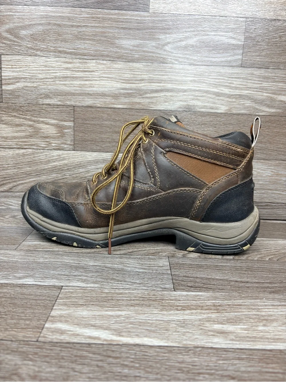 Arita Men’s Terrain Boots Soft Toe in Distressed Brown Padded Collar Sz 9D